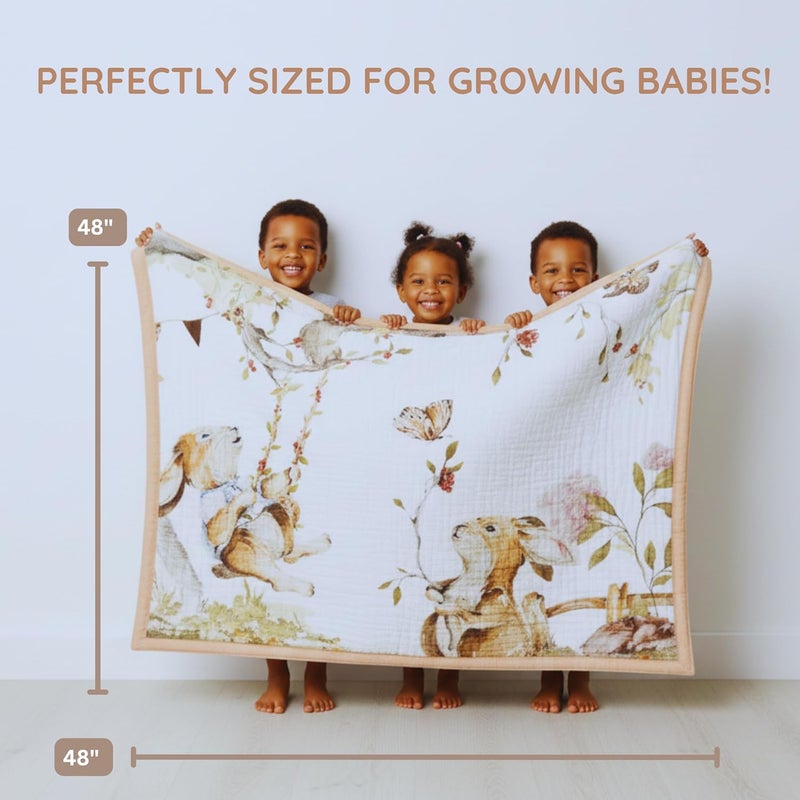 Max&So Baby Muslin Woodland Blanket – Reversible Cotton Muslin Baby Quilt, 48x48 Woodland Blanket for Newborns & Toddlers – Gender Neutral, Soft & Breathable - Image 4